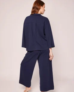 The Olivia Wide Leg Pima Pajama Set in Navy