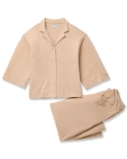 The Olivia Wide Leg Pima Pajama Set in Camel