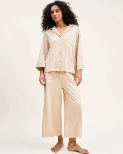 The Olivia Wide Leg Pima Pajama Set in Camel