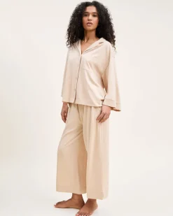 The Olivia Wide Leg Pima Pajama Set in Camel