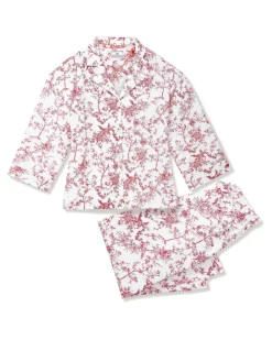 The Olivia Wide Leg Pima Pajama Set in Red Timeless Toile