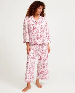 The Olivia Wide Leg Pima Pajama Set in Red Timeless Toile