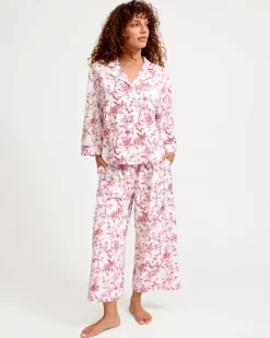The Olivia Wide Leg Pima Pajama Set in Red Timeless Toile