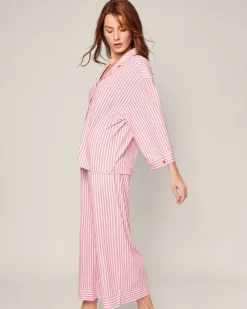 The Olivia Wide Leg Pima Pajama Set in Antique Red Ticking