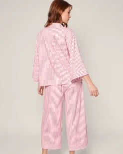 The Olivia Wide Leg Pima Pajama Set in Antique Red Ticking