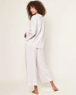 The Olivia Wide Leg Pima Pajama Set in Camel Ticking