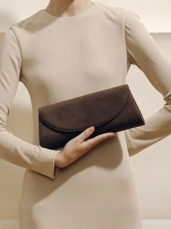 The Opera Clutch in Dark Brown Suede