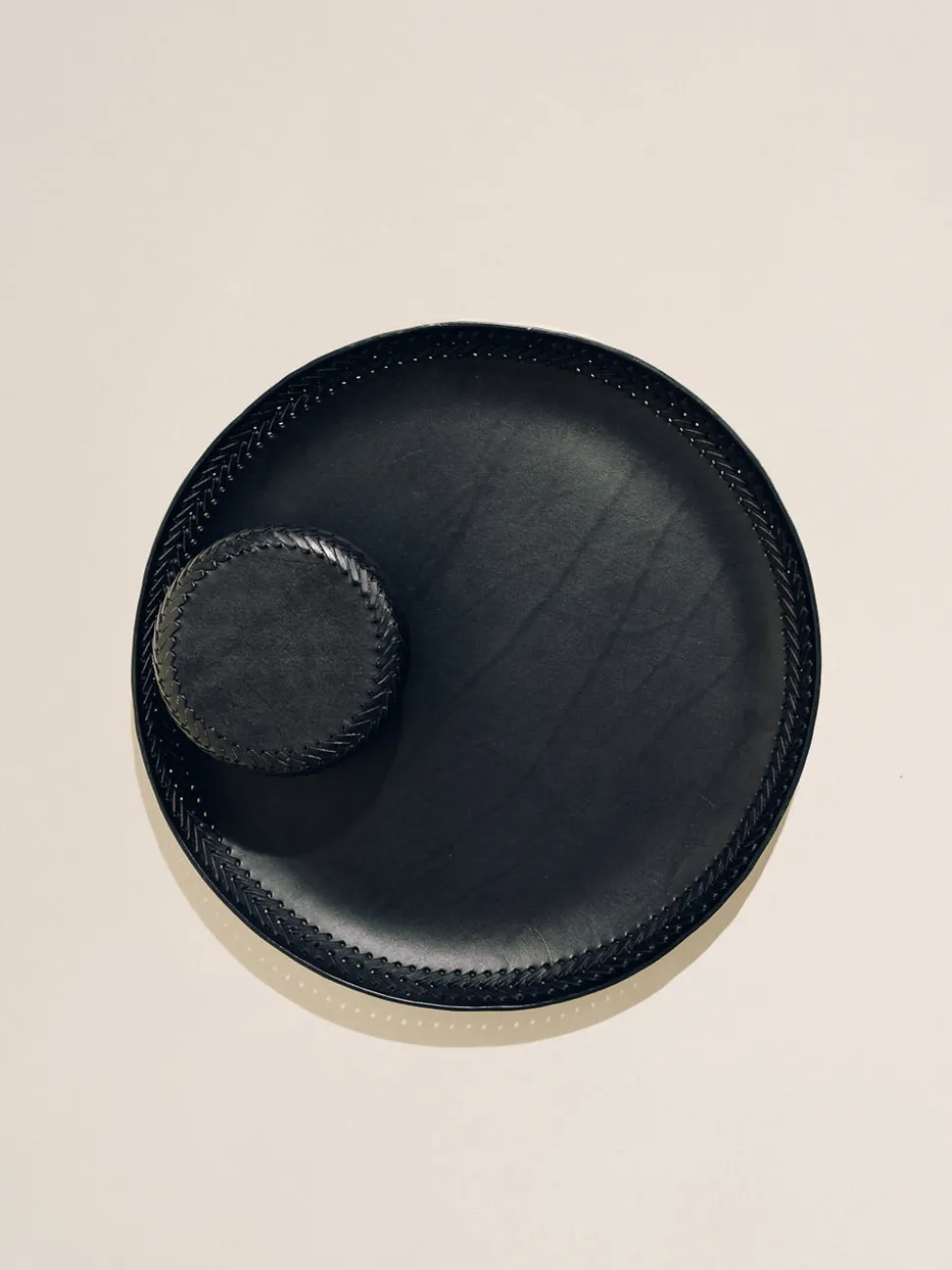 The Oversized Tray in Black Leather Lace Trim