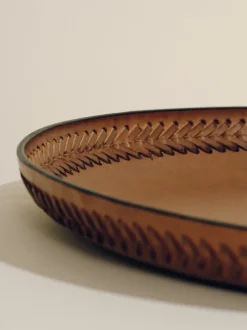 The Oversized Tray in Cognac Leather Lace Trim