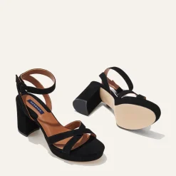 The Platform Sandal in Black Suede