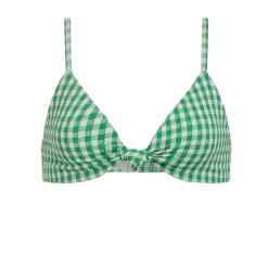 The Santorini Bikini Top Crinkle in Green Gingham