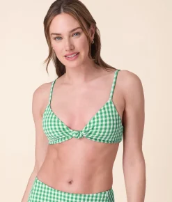 The Santorini Bikini Top Crinkle in Green Gingham