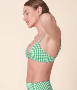 The Santorini Bikini Top Crinkle in Green Gingham