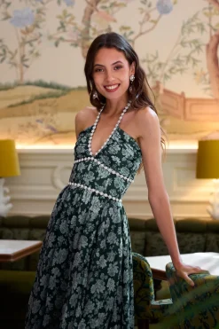 The Scarlette Dress in Emerald Peony Print