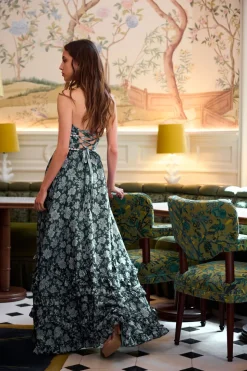 The Scarlette Dress in Emerald Peony Print