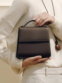 The Small Top Handle in Dark Browm Nappa