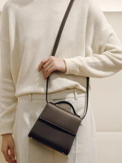 The Small Top Handle in Dark Browm Nappa