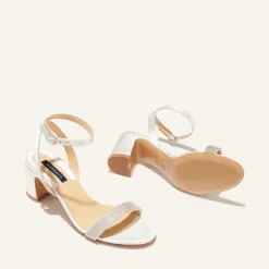 The Stella Sandal in Ivory Satin with Crystals