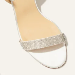The Stella Sandal in Ivory Satin with Crystals