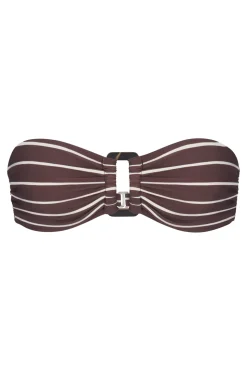 The Tortoise Bandeau Bikini Top In Espresso Odd Stripes