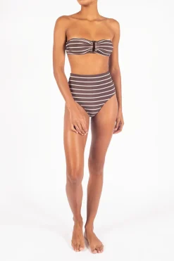 The Tortoise Bandeau Bikini Top In Espresso Odd Stripes