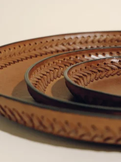 The Tray Set in Cognac Leather Lace Trim