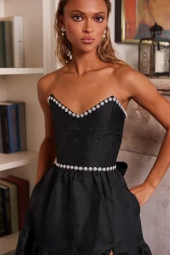 The Vivian Dress in Black Windsor Brocade