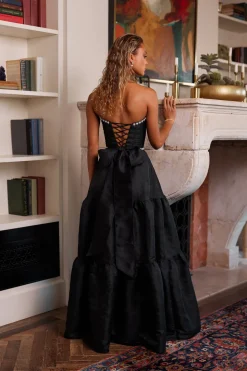 The Vivian Dress in Black Windsor Brocade