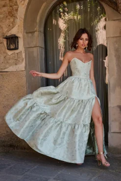 The Vivian Dress in Sage Windsor Brocade