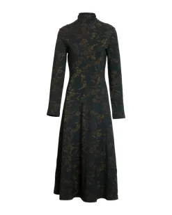 Thea Dress in Black & Forset Green Multi