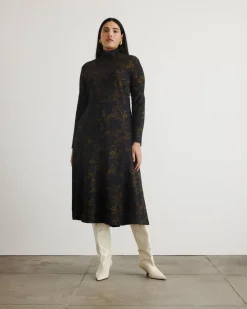 Thea Dress in Black & Forset Green Multi