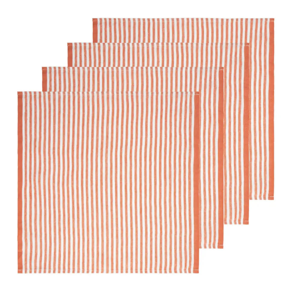 Ticking Stripe Napkin in Clementine, Set of 4