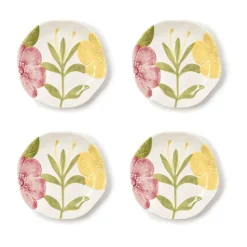 Tidbit Plates with Hand-Painted Floral Relief Design, Set of 4