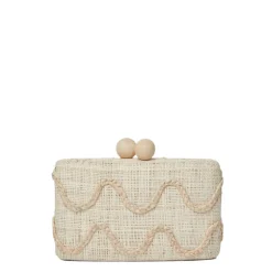 Tierra Embroidered Straw Clutch Bag in Natural