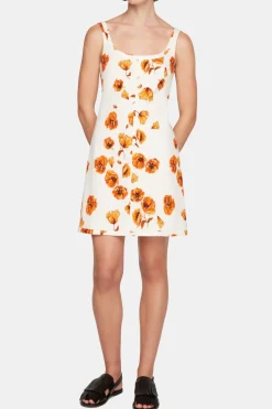 Tillie Dress In Orange Poppies Bibione Cotton