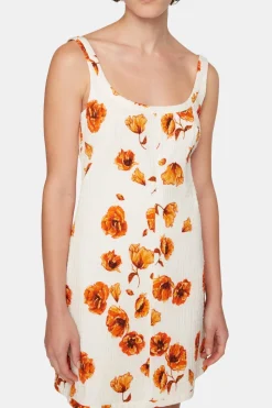 Tillie Dress In Orange Poppies Bibione Cotton