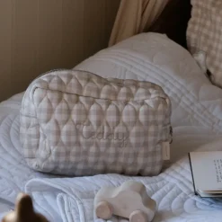 Toiletry Pouch in Beige Gingham