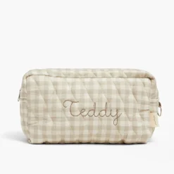 Toiletry Pouch in Beige Gingham