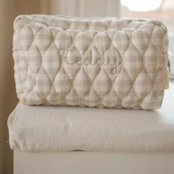 Toiletry Pouch in Beige Gingham