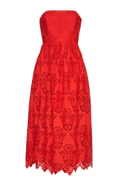 Torres Dress in Red Embroidered Eyelet