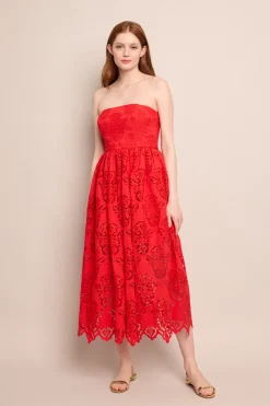 Torres Dress in Red Embroidered Eyelet