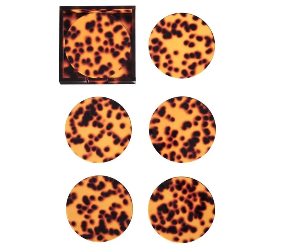 Tortoise Drink Coasters in Brown, Set of 6 in a Caddy