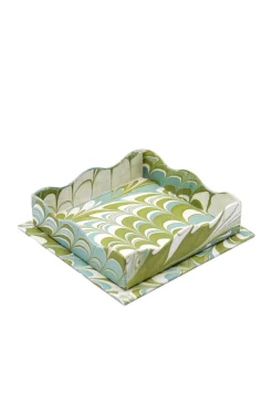 Trinket Cocktail Napkin Tray in Robin Blue Marbling