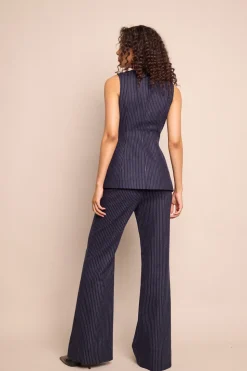 Tristan Pant in Navy Chalk Stripe