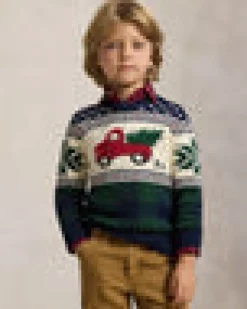 Truck-Intarsia Holiday Cotton Sweater