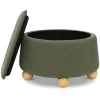 Tuffet Storage Ottoman in Performance Olive Boucle with Honey Ball Feet