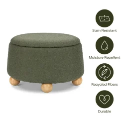 Tuffet Storage Ottoman in Performance Olive Boucle with Honey Ball Feet