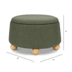 Tuffet Storage Ottoman in Performance Olive Boucle with Honey Ball Feet