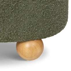 Tuffet Storage Ottoman in Performance Olive Boucle with Honey Ball Feet