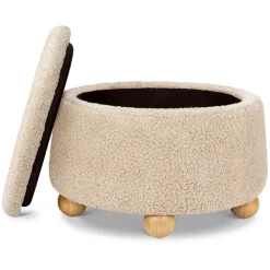 Tuffet Storage Ottoman in Chai Shearling with Honey Ball Feet